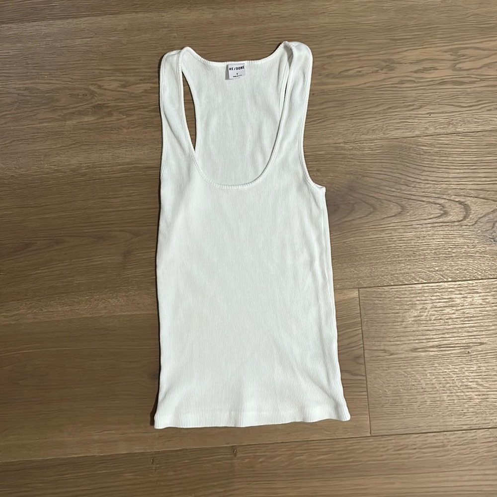 Redone racer back tank in white